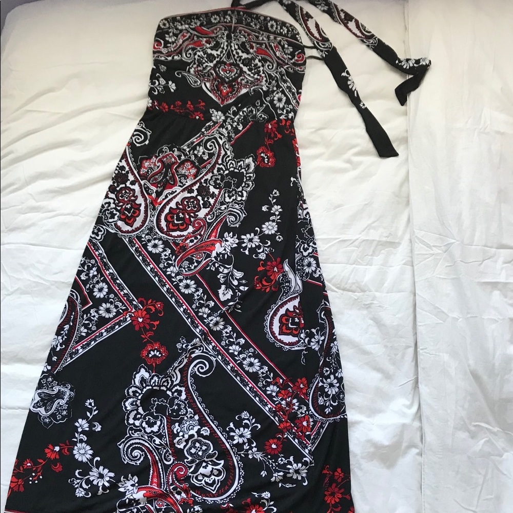 Full length maxi dress- black, white, red